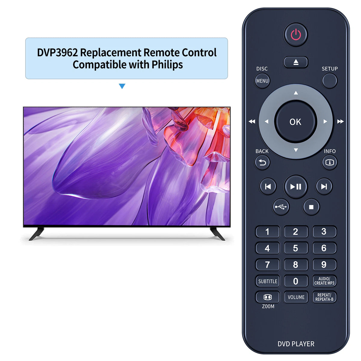 Replacement Remote Control For Philips DVD DVP3962 DVP3980,DVP3982