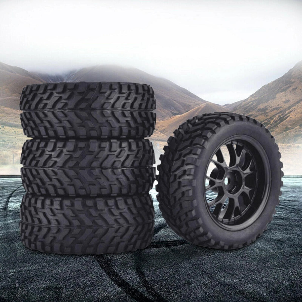 1/10  4* 75mm Rubber Rally Car Wheel Rim&Tires Hex For HSP HPI RC Racing Car