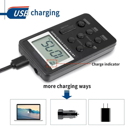 Digital Portable Pocket LCD AM FM Radio Stereo USB Rechargeable w/Earphone