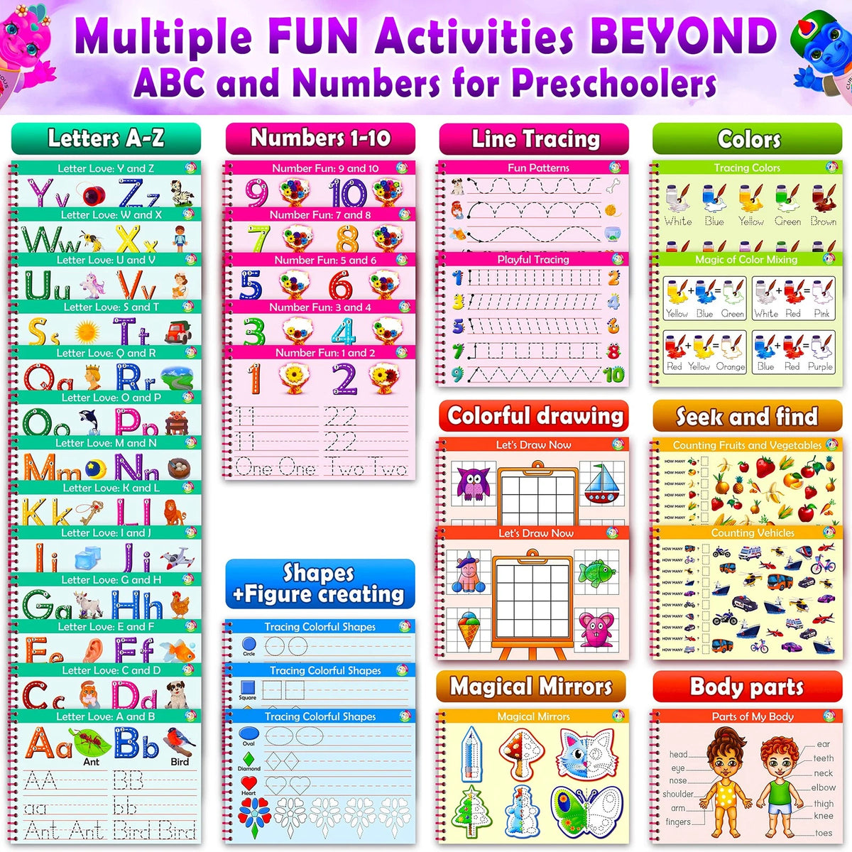 Curious 2 Learn Hardcover Preschool Activity Workbook for Kids Medium, Pink