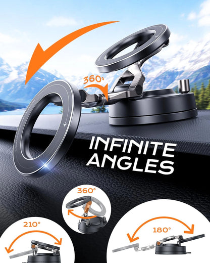Meifigno for Magsafe Car Mount, [Metal Alloy Arm] Strongest Vacuum Black