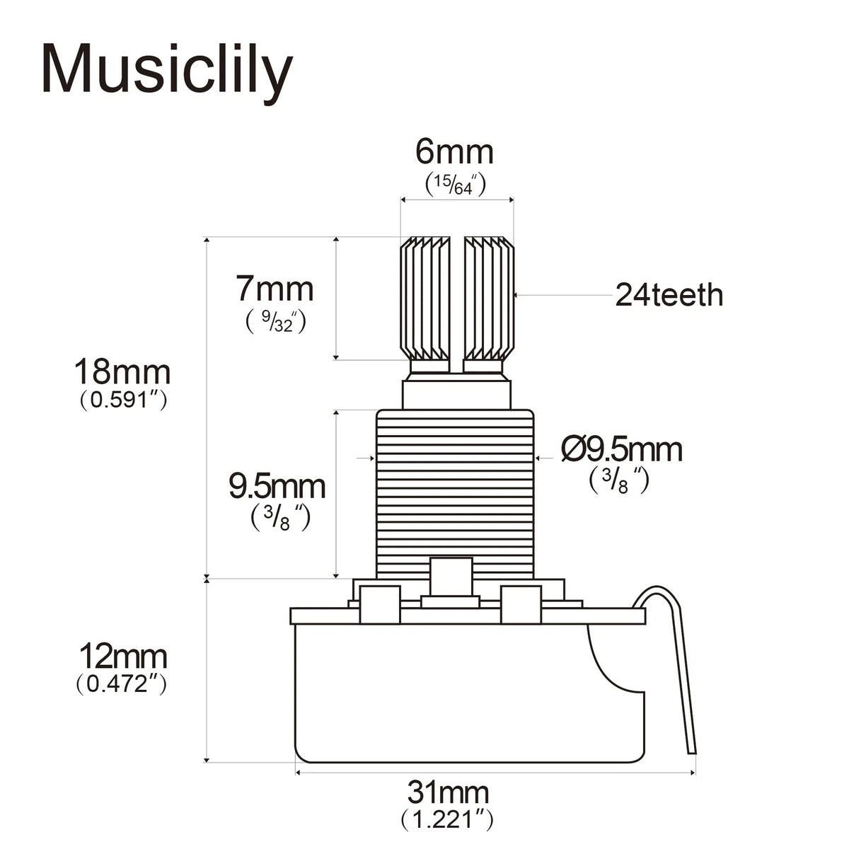 CTS 450 A500K Pots Standard Split Shaft 3/8 Inch 10% Audio Taper x 4