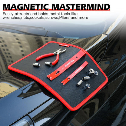 TOOLEAGUE 1Pc Magnetic Tool Mat with Pickup Tool, Black and Red