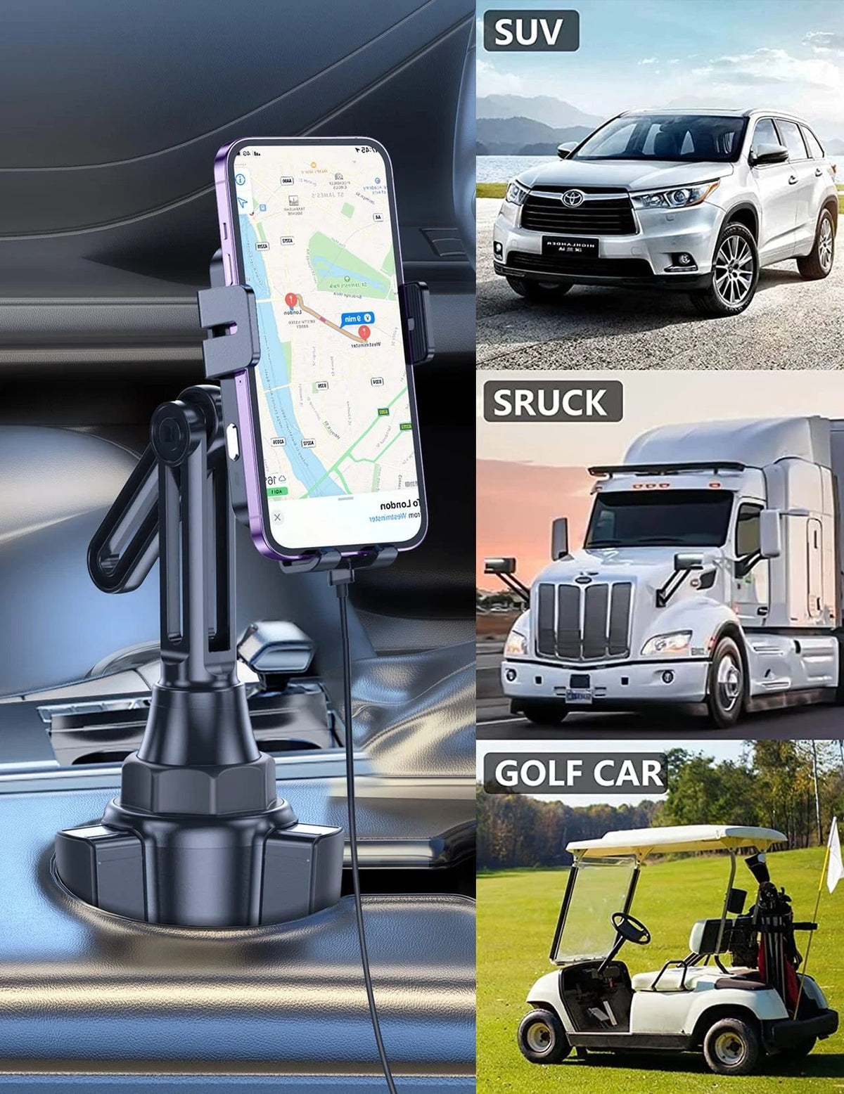 Wireless Car Charger, MOKPR 15W/10W/7.5W Cup Holder Phone Mount, Auto Black