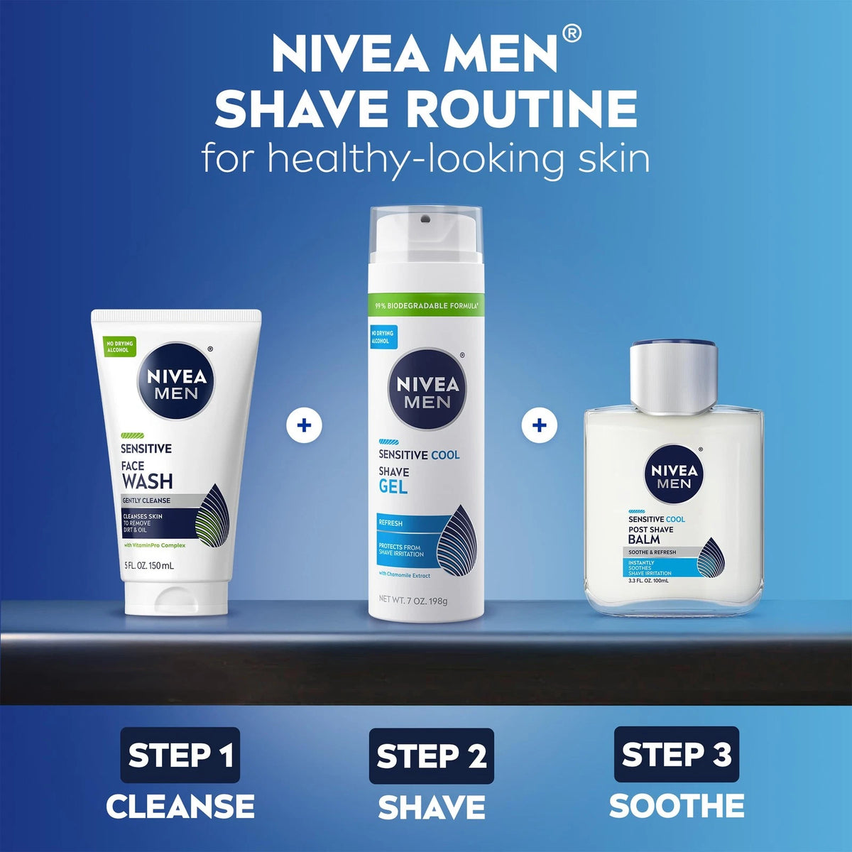 NIVEA MEN Sensitive Cool Shave Gel for 7 Ounce (Pack of 3), white