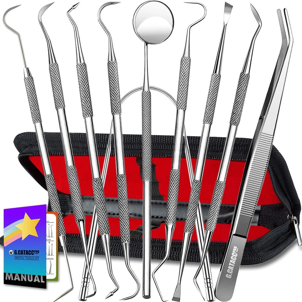G.CATACC 10 Pack 11 Piece Set, 10 Dental Tools Set With Case - Black