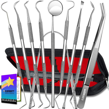 G.CATACC 10 Pack 11 Piece Set, 10 Dental Tools Set With Case - Black
