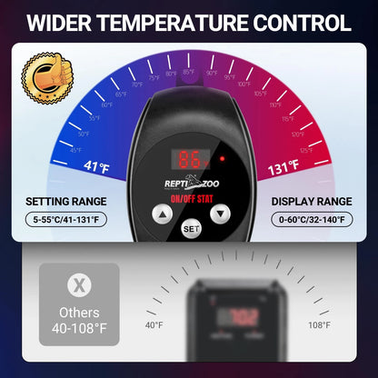 REPTI ZOO Reptile Thermostat Wide Range Temperature Controller Black