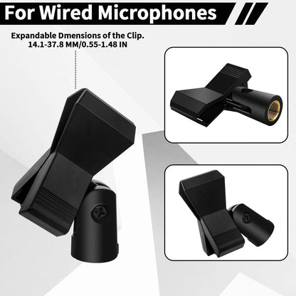 4 Pack Universal Adjustable Mic Clips for Stands, Wireless Microphone Holder...