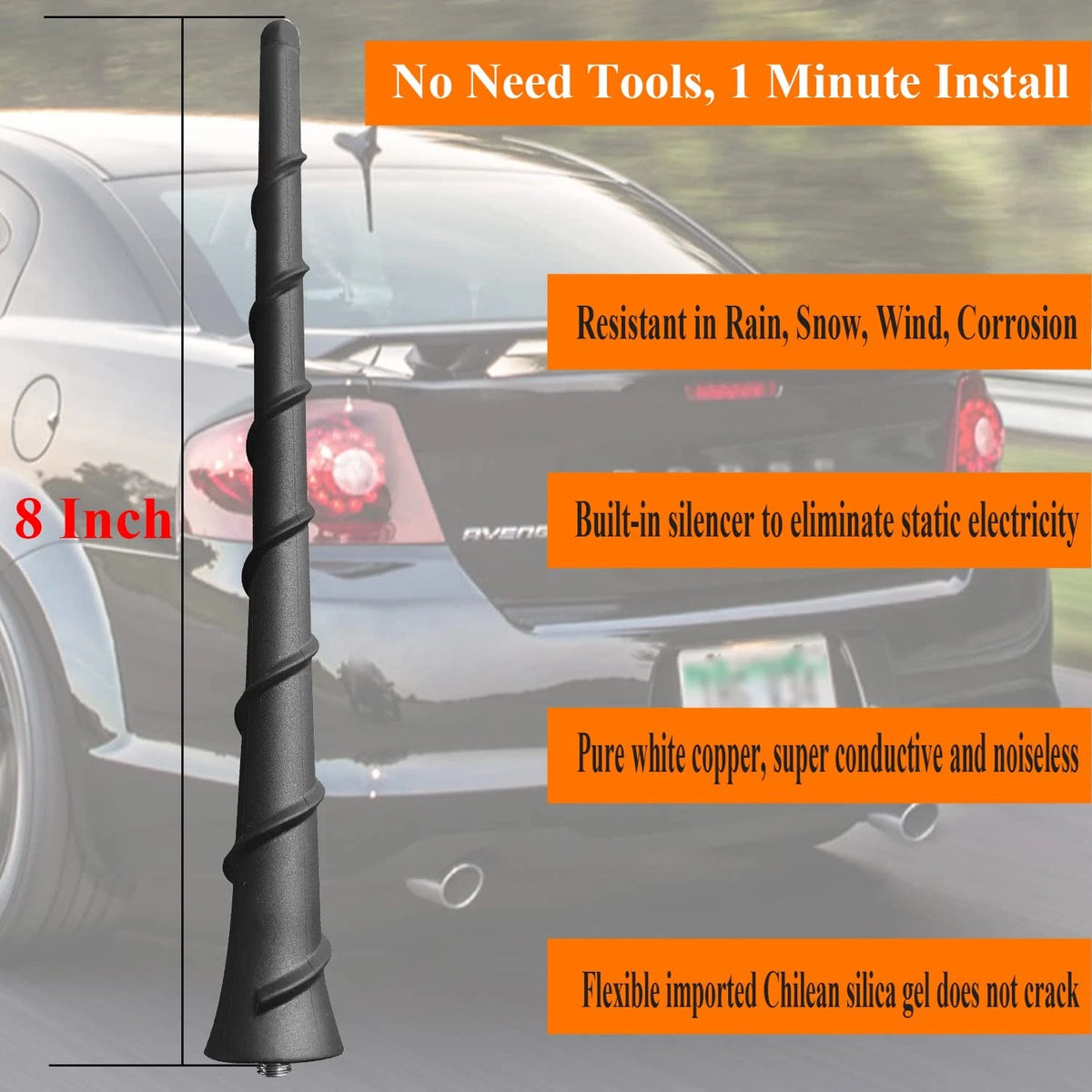 Dodge Avenger 8 Inch Flexible Rubber Antenna Replacement (2011-2015)
