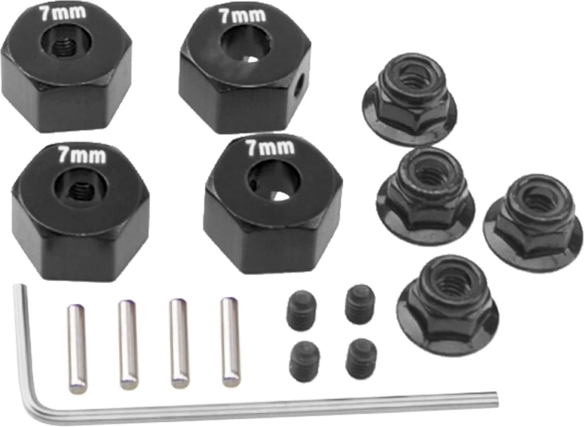 Metal 12mm Hex Wheel Hubs 7mm Thick Drive Adapters with Flanged Lock Black