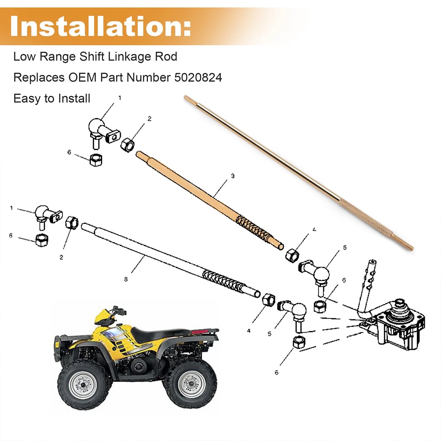 Low Range Shift Linkage Rod 5020824 For Polaris Sportsman 500 400 - Gold