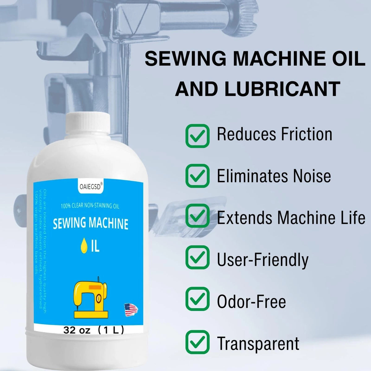 32 oz Fine Light Sewing Machine Oil and Lubricant, Commercial & 32 oz, clear