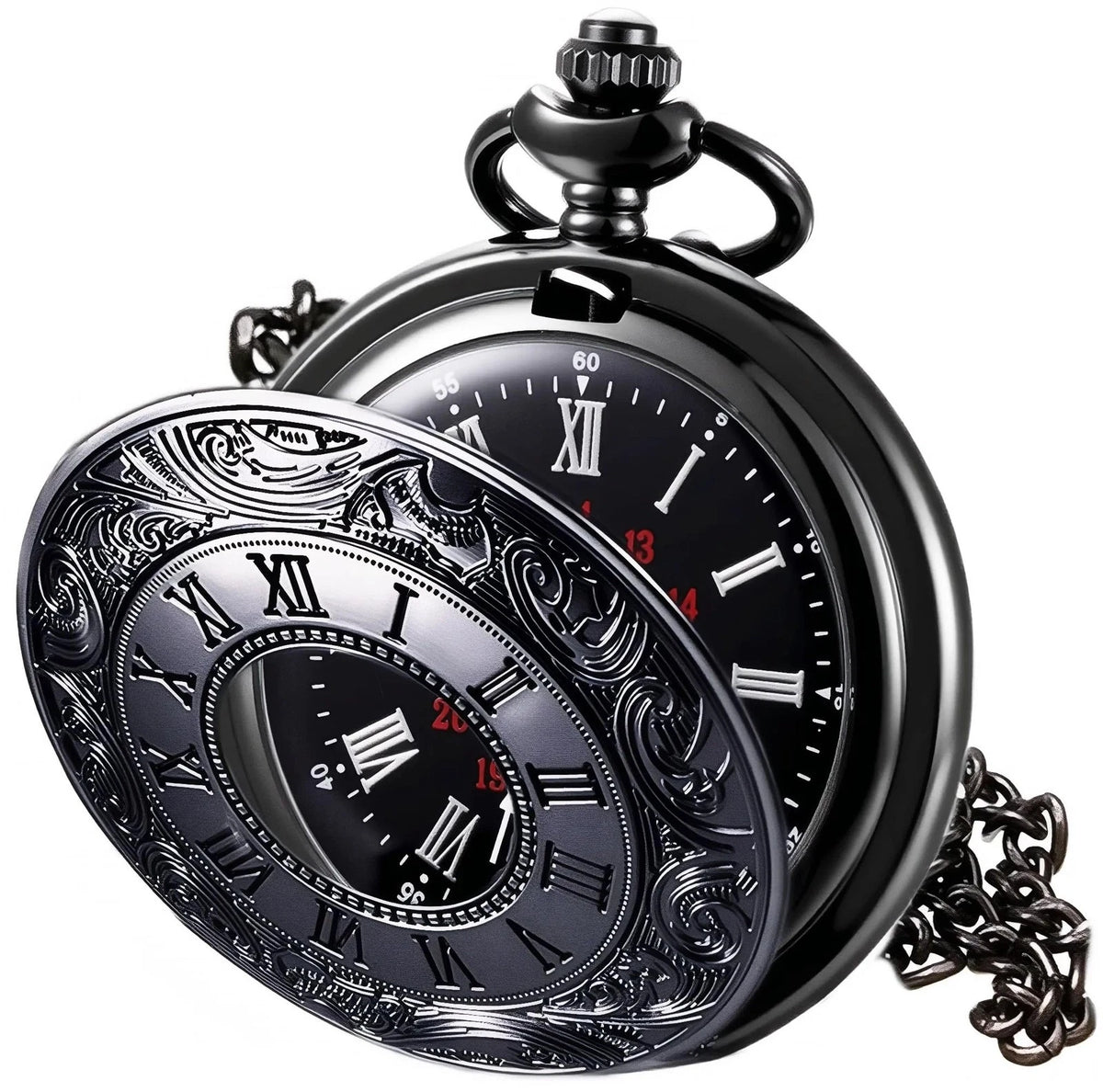 MJSCPHBJK Vintage Pocket Watch for Men Roman Numerals Scale Quartz Black