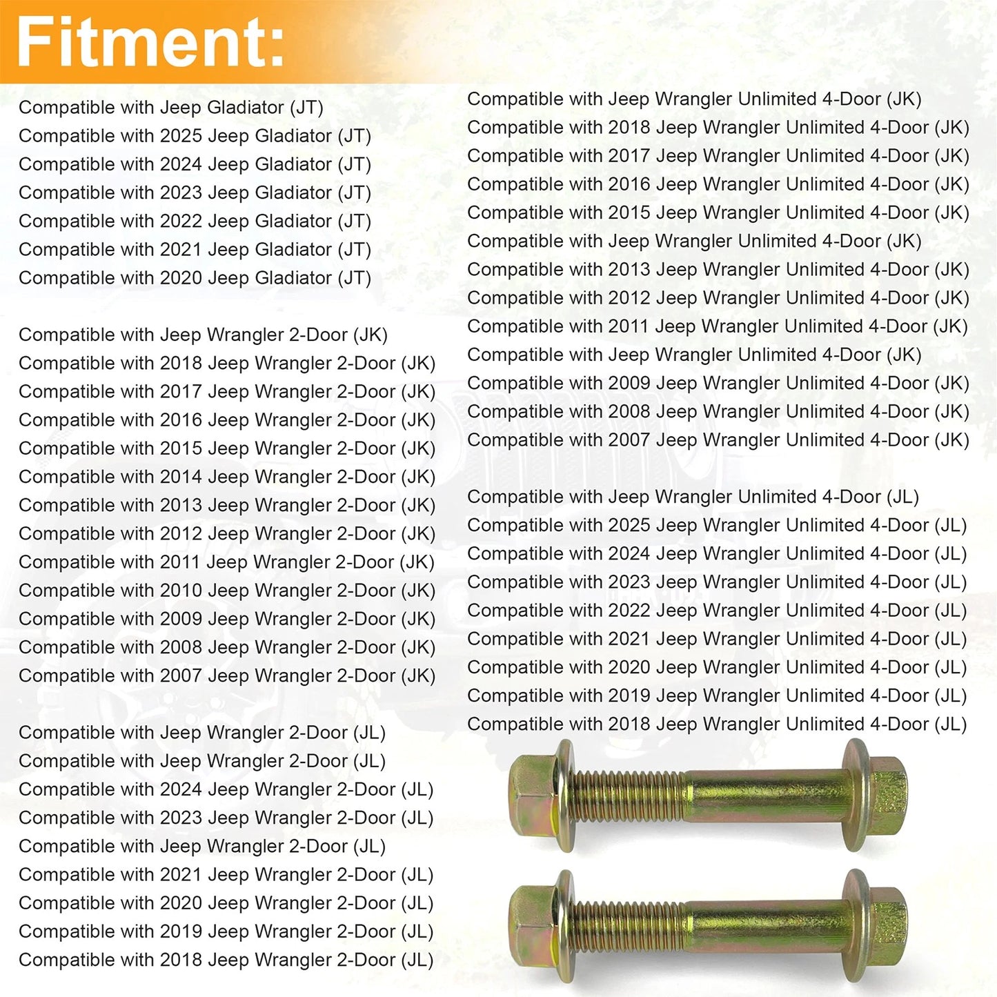 6104242AA, 6104718AA M12x1.50 Hex Bolt for Jeep Wrangler JL, JK & Gladiator JT