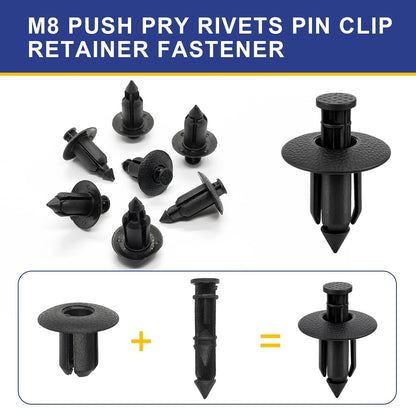 Plastic Rivets, 120pcs Push Pin Clips Body M6, M7, M8, 7661855, Black