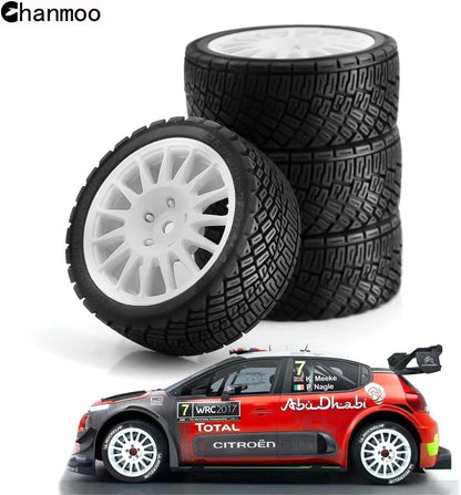 1/10 RC Rally Car Tires 12mm Hex Plastic Wheels Rims & On Road Tyres Black