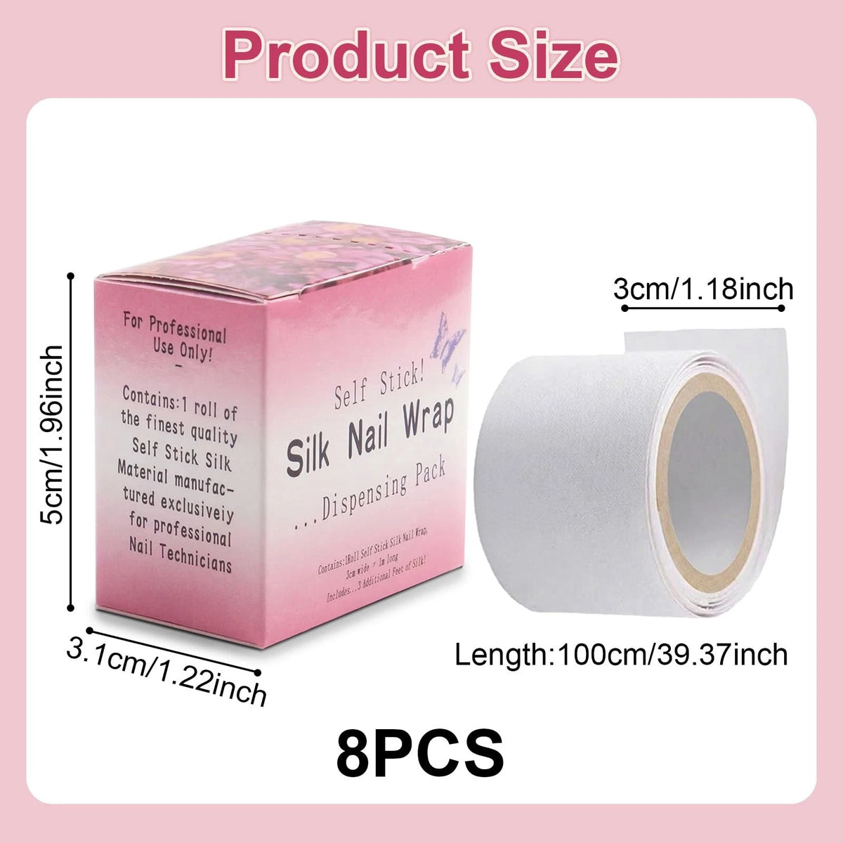 Aiuulu 8 Rolls Silk Wrap for Nails, Self Adhesive Broken 39.37 Inch, white