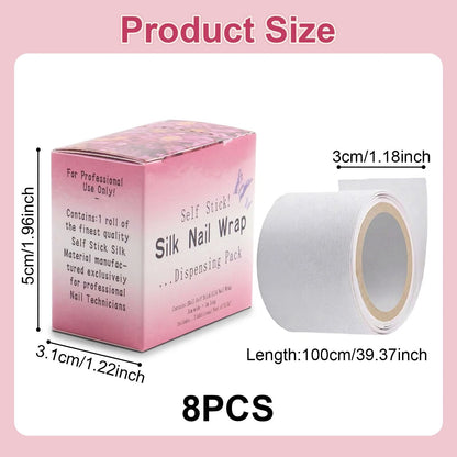 Aiuulu 8 Rolls Silk Wrap for Nails, Self Adhesive Broken 39.37 Inch, white