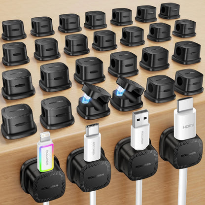 30-Pack Magnetic Cable Clips Cord Organizer,Cable Straps Smooth Black