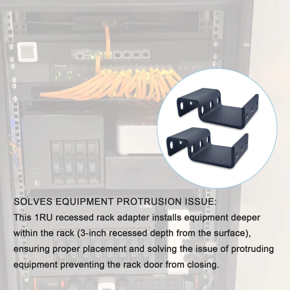 Compatible 1RU Recessed Rack Adapter-for 1.75" H x 19" W x ? D, black