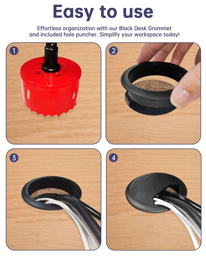 Desk Grommet & Cable 2 Inch (10 Pack) - Black 2 inch,