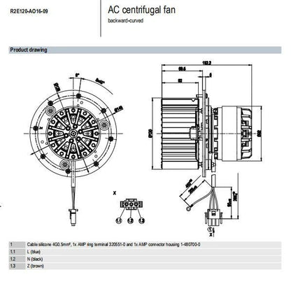 Ebmpapst R2E120-A016-09 R2E120-AO16-09 230VAC 87-112W ??120mm Motor Cooling Fan