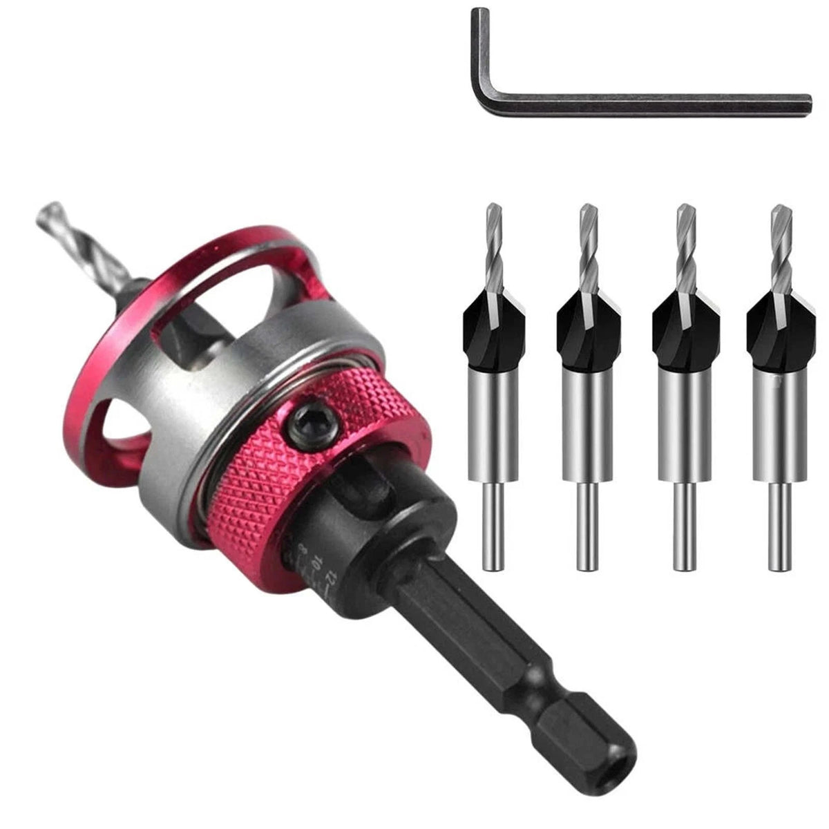 6PCS Adjustable Depth Countersink Set for Wood Screw Holes and Head Sinking