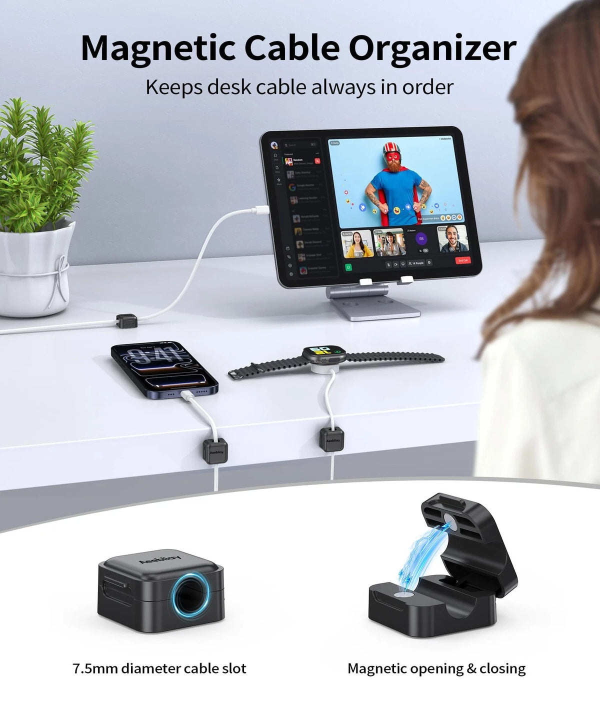9 Pack Magnetic Cable Clips Cord Organizer,Desk Management Black