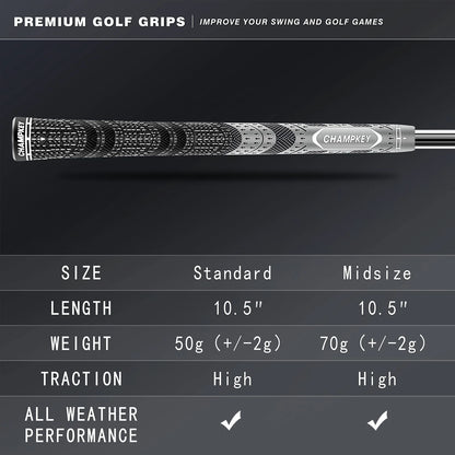 CHAMPKEY Premium Hybrid Golf Grips 13 Pack with All Repair Kits Midsize, Gray