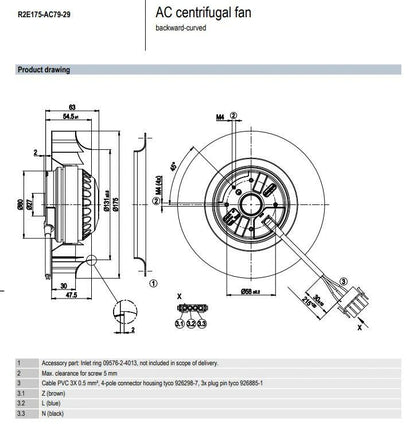R2E175-AC79-29 115VAC 55/70W Ebmpapst Fan IP44 High Air Volume Centrifugal Fan