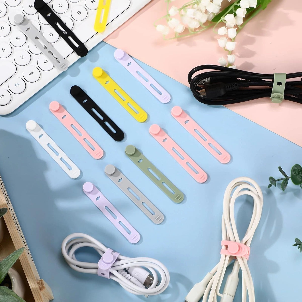 Tellegloww 42 Pcs Silicone Cable Ties Reusable Cord 3.15 Inch, Multicolor,