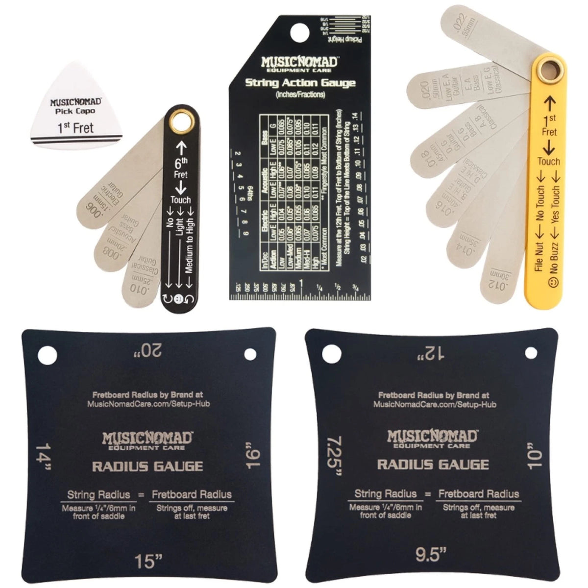 MusicNomad Precision 6 pc. Guitar Setup Gauge Tool Set - 5x6x2 inches, Black