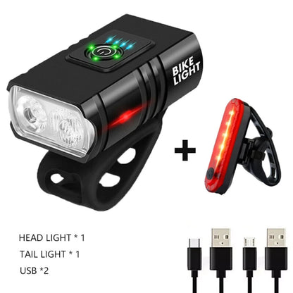 1000LM USB Bike Lamp Set Aluminum Alloy Front and Rear IPX5 Waterproof 6 Modes