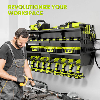 POKIPO Large Power Tool Organizer Wall Mount with Station, Black