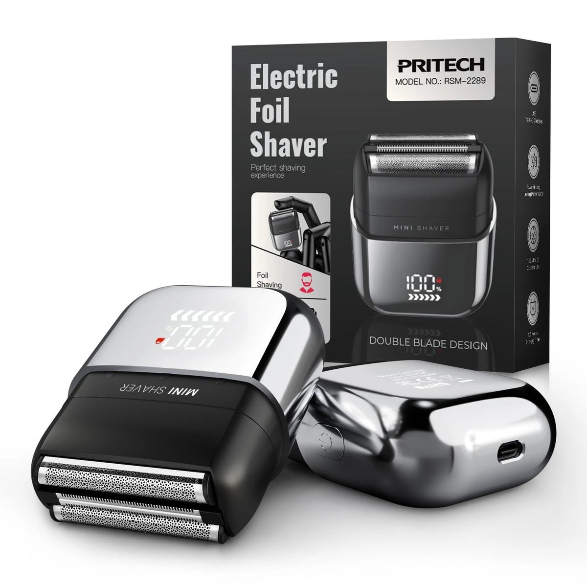 Electric Foil Shaver for Men - Mini Razor Face Shaving Black