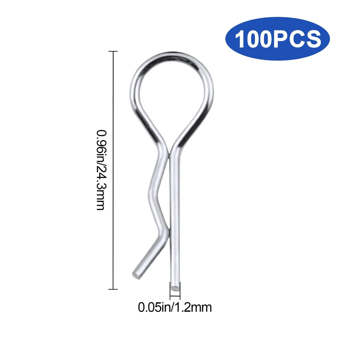 100PCS Universal RC Body Clips Pins for 0.047 inches x 0.95 inches, Silver