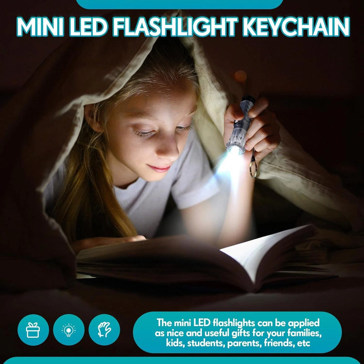 Jexine 50 Pcs Mini Flashlight Keychains Bulk with Lanyard Portable Black