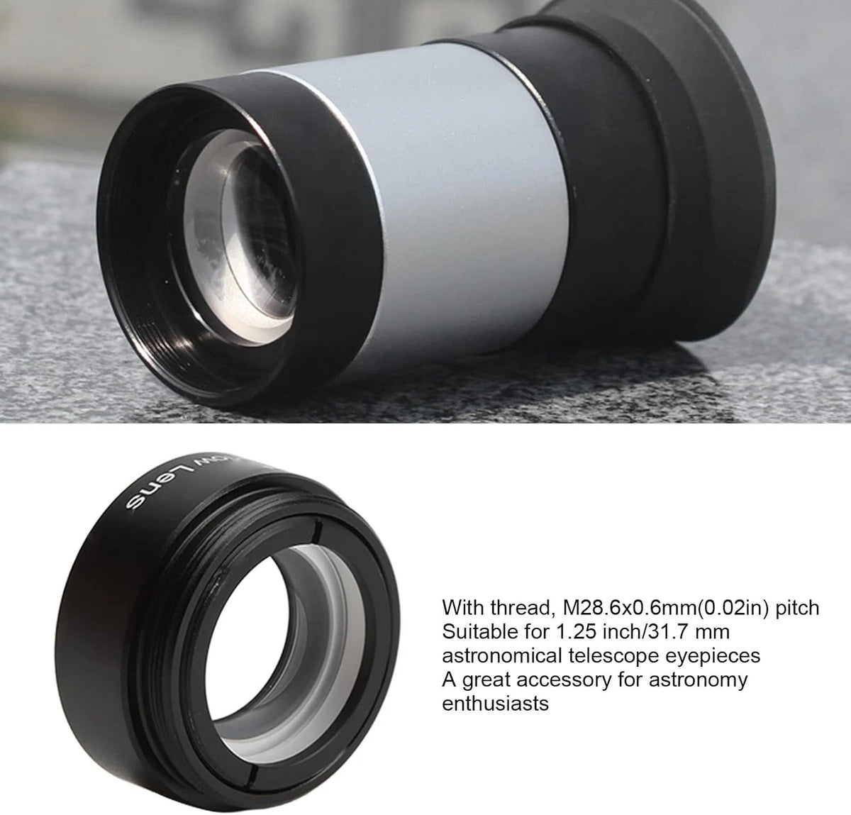 VBESTLIFE 5X Barlow Lens, M28.6 Threaded Stereo Microscope Auxiliary...