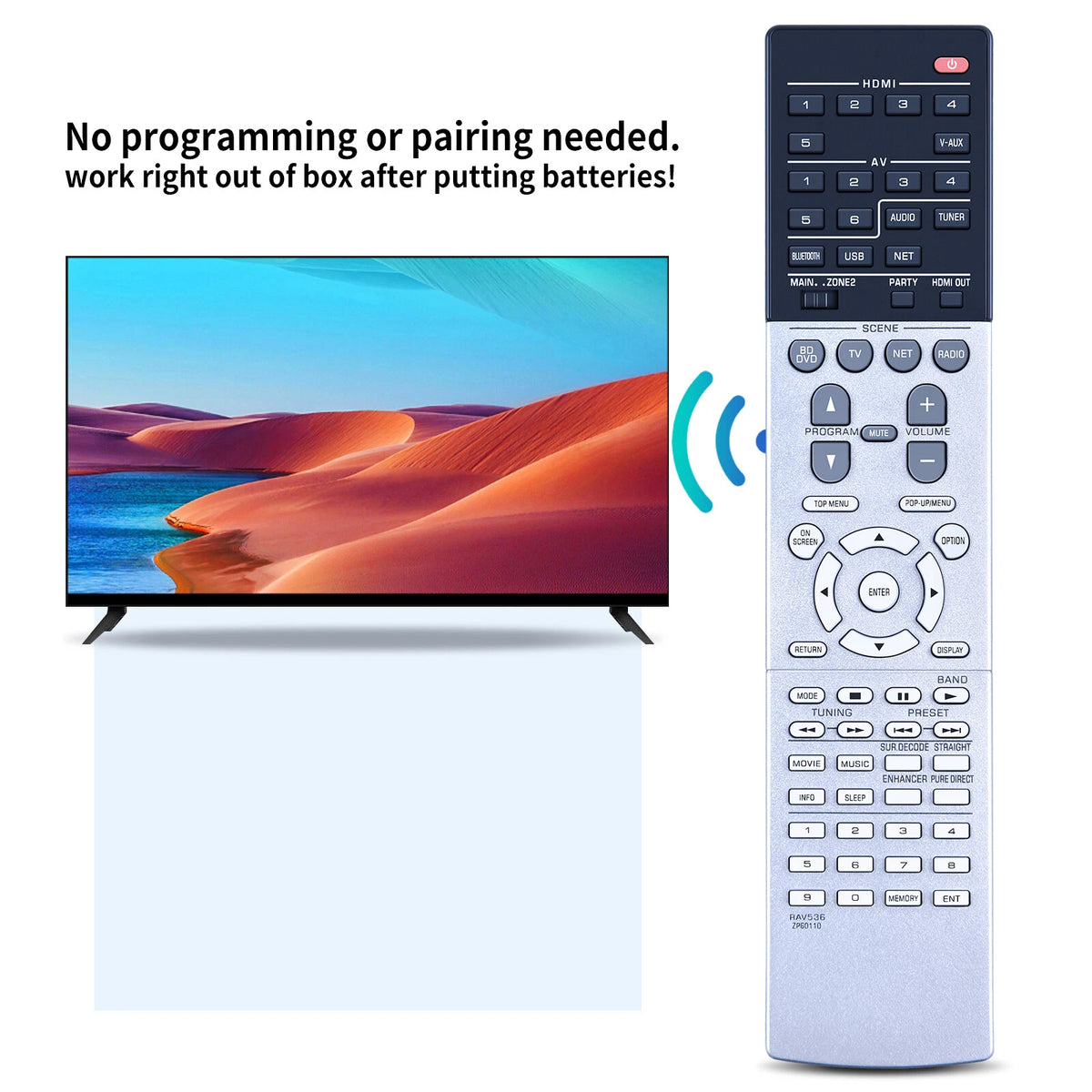 For Yamaha Remote Control RAV536 ZP60110 RX-V679 RX-V779 HTR-6068 TSR-7790BL