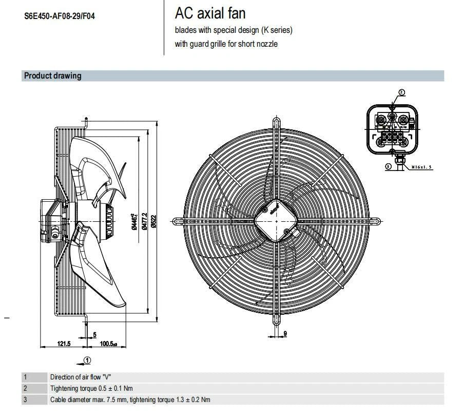 Ebmpapst S6E450-AF08-29/F04 Axial Fan AC 230V 0.62A ??450MM Air Conditioning Fan