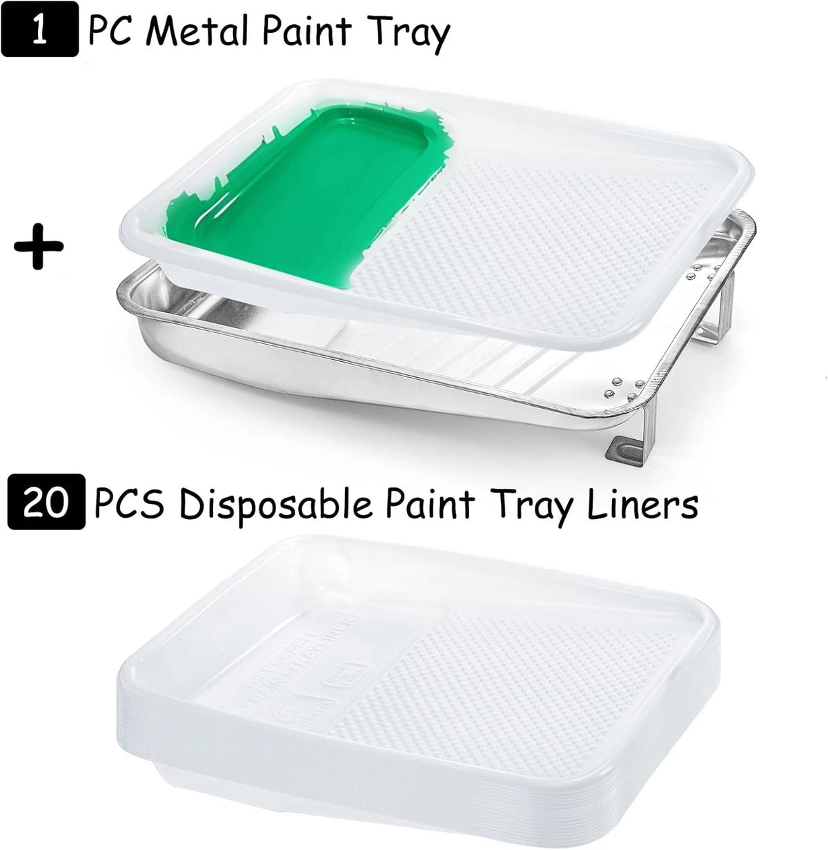 Jucoan 9 Inch Paint Tray and Liners Set, 20 Pcs Plastic White