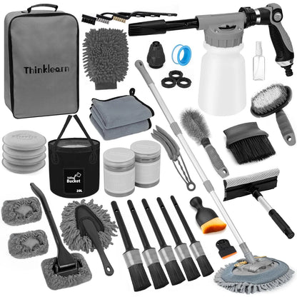 ThinkLearn Car Detailing Kit with Foam Gun, Wash Mop for Deep Gray(33PCS)