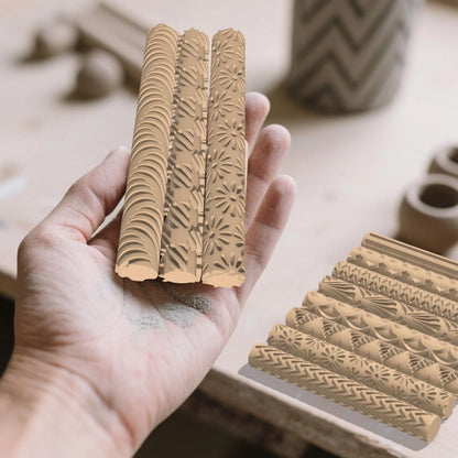 Hokkieam Clay Texture Rollers | 10-Pack Polymer Latte Brown