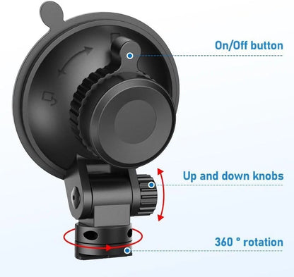 Dash Cam Mount, Suction Cup Windshield Mounting Black