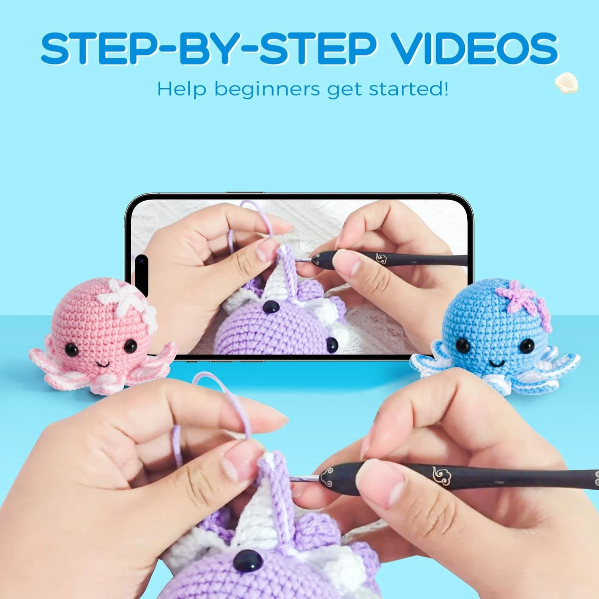 Crochet Kit for Beginners: Make 3 Cute Amigurumi Animals octopuses Family