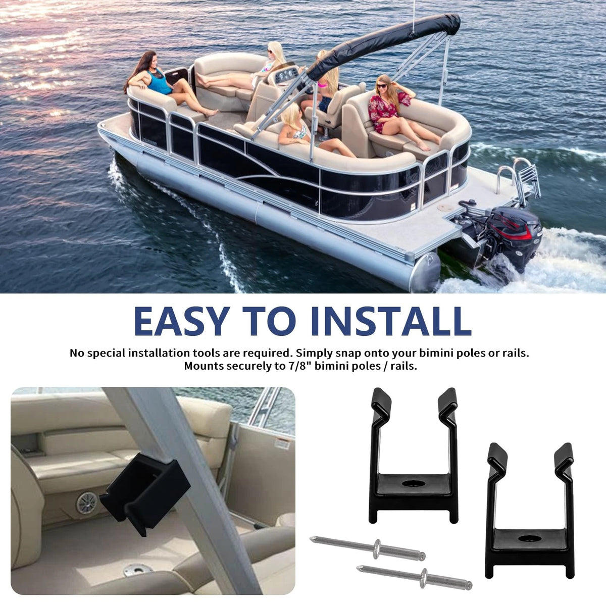 Hasanbar Pontoon Top Bimini Clips for Boats, Hardware 1-1/4 Black