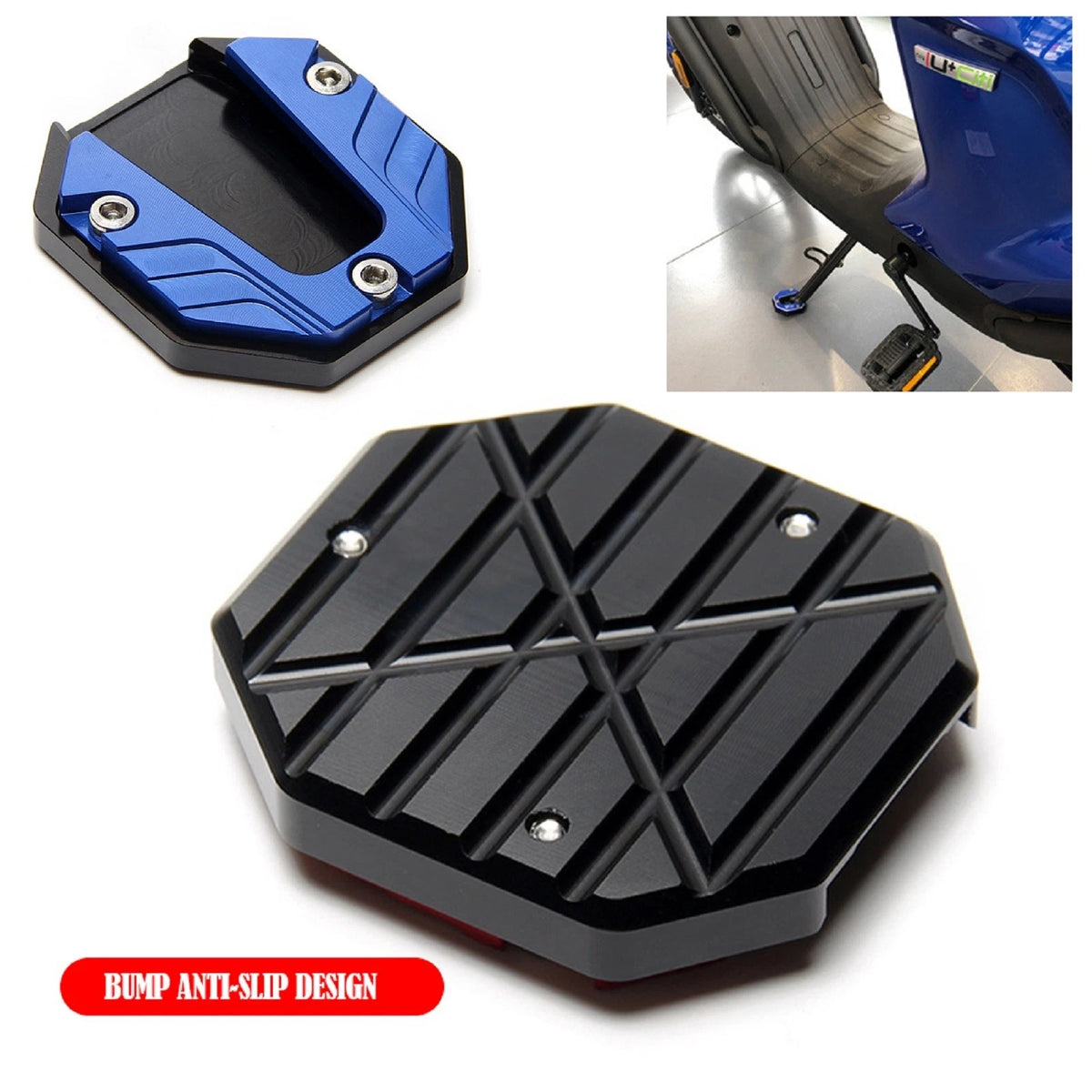 Motorcycle Kickstand Extender Foot Side Stand Extension Pad Support Plate Blue