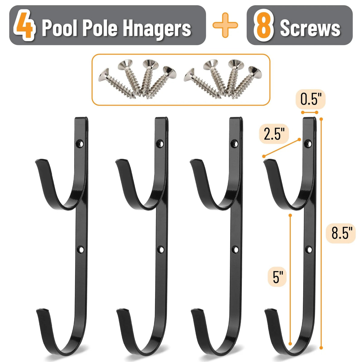 UNCO- Pool Pole Hanger, 4 Pack, Black, Holder Set, Hooks for 4 Black