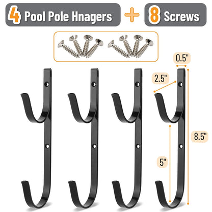 UNCO- Pool Pole Hanger, 4 Pack, Black, Holder Set, Hooks for 4 Black